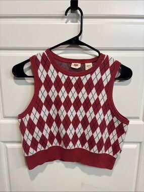 Levi's Red and White Argyle Knit Crop Tank Top